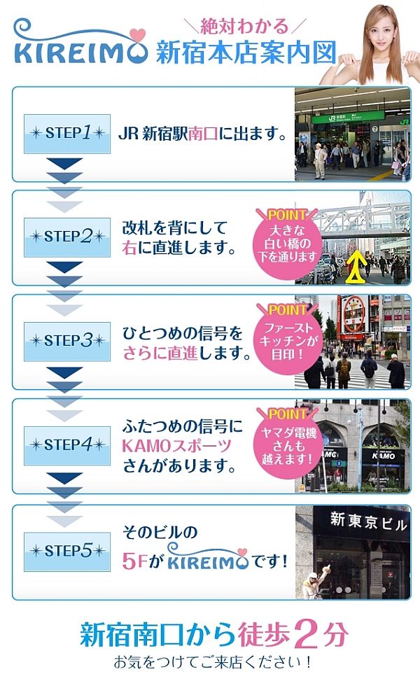 キレイモ(KIREIMO)新宿本店の案内図